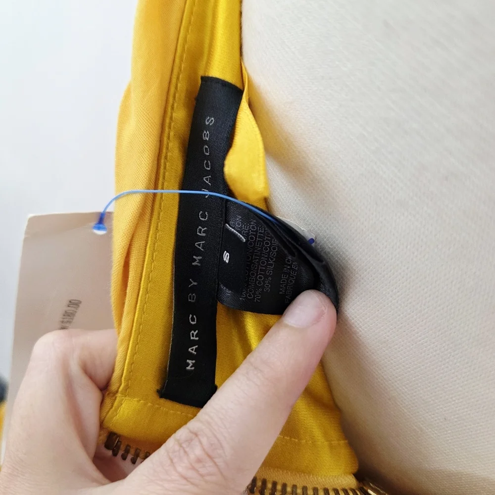 Marc Jacobs Y2K Yellow Strapless Mini Dress Bubble Hem Pleated Bow Size 8 New - Picture 5 of 8